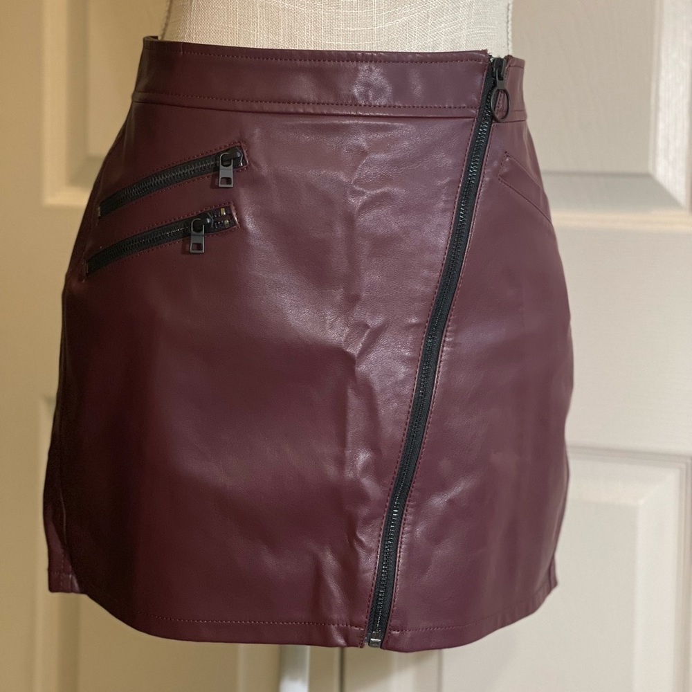 Express Burgundy Faux-Leather Mini Skirt, Size 4